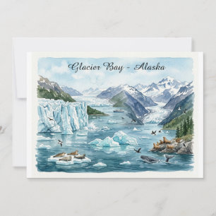 Carte Baie des glaciers Alaska Parc National Aquarelle