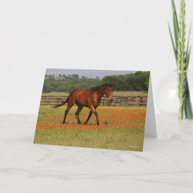 Carte Baie Thoroughbred Horse Walking Flowers (Devant)
