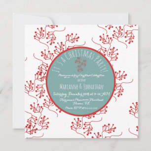 Carte Baies de Noël Rouge Branches Noël Party