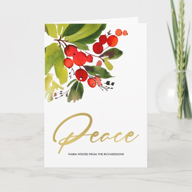 CARTE BAIES ROUGES VERTES AQUARELLE NOËL PAIX (Devant)