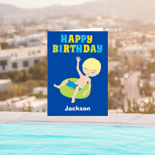 Carte Baignade Blonde Garçon Personnalisé Enfants Joyeux