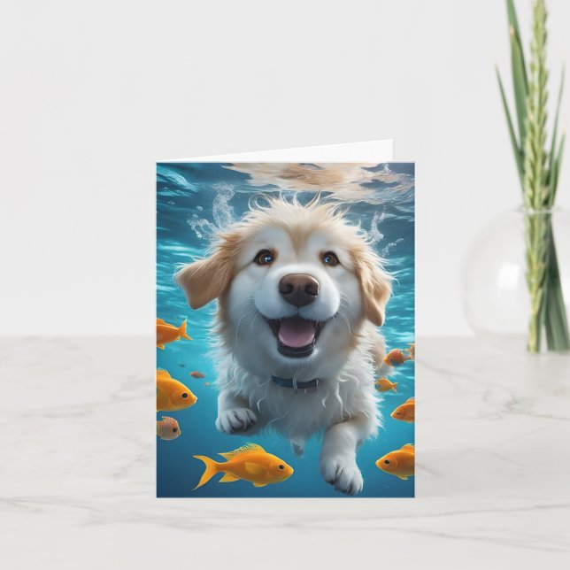 Carte Baignade de chien sous-marin mignonne avec du pois (Devant)