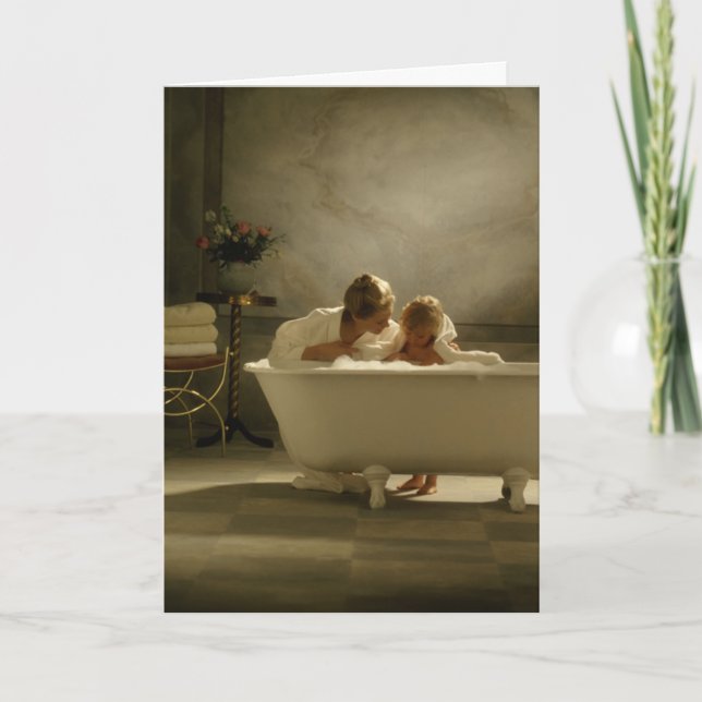 Carte Baignoire à l'ancienne avec mère et fille (Devant)