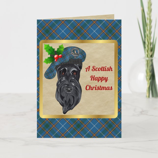 Carte Bain Badge & Tartan Noël personnalisé (Devant)