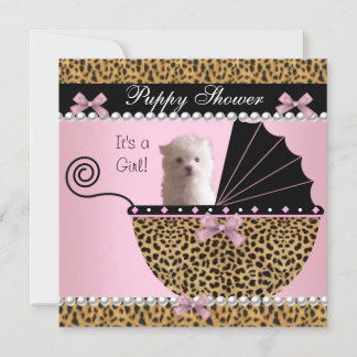 Carte Bain de chiots Chien mignon Léopard rose
