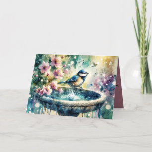 Carte Bain d'oiseau à l'aquarelle de printemps