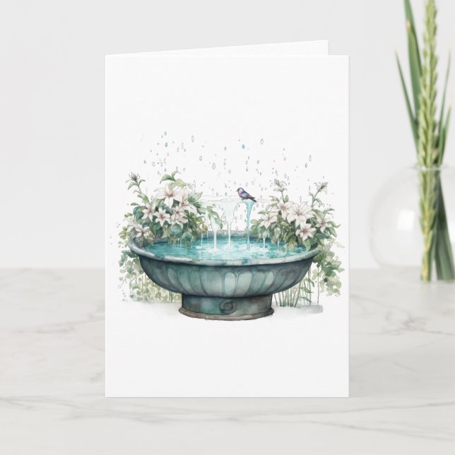Carte Bain d'oiseaux entouré de fleurs BLANC (Devant)