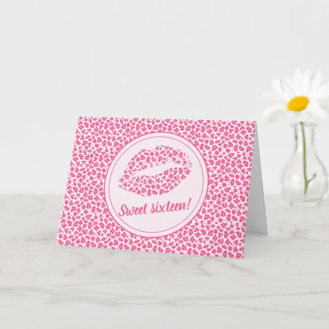 Carte Baiser léopard rose - Anniversaire Sweet sixteen (Petite plante)
