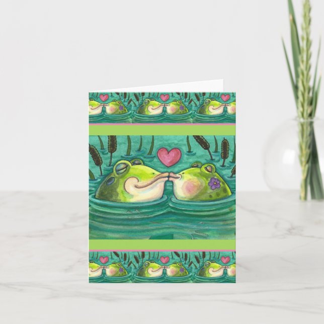 CARTE BAISER LES GRENOUILLES COLORÉ ET JOLI ROMANCE D'ÉT (Devant)