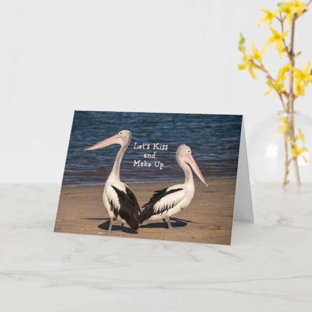 Carte "Baisons-nous et préparons-nous" Pélicans sur la p (Fleur jaune)