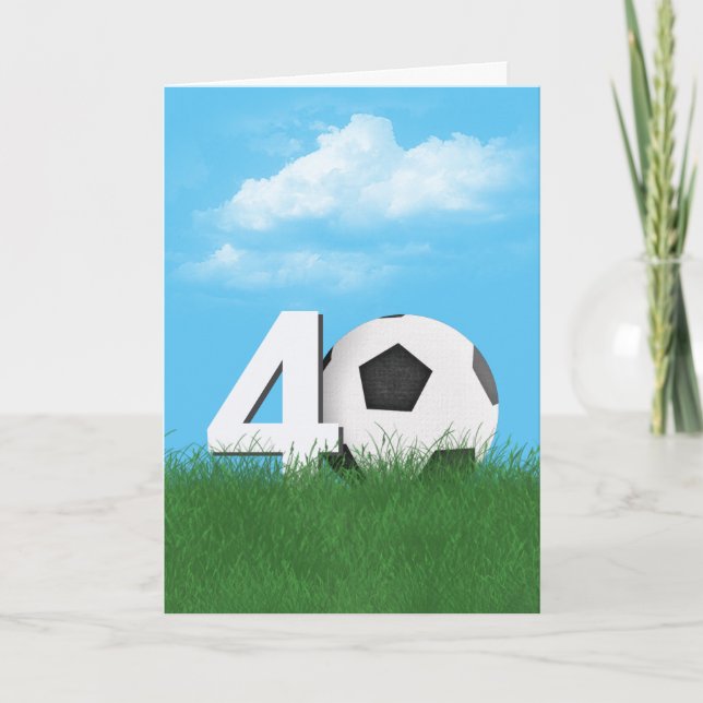 Carte Bal De Football 40e Anniversaire En Herbe Verte (Devant)
