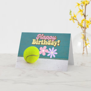 Carte Bal de Tennis Joyeux Anniversaire avec Fleurs