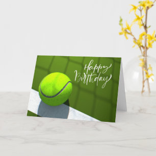 Carte Bal de tennis Joyeux Anniversaire sur le court