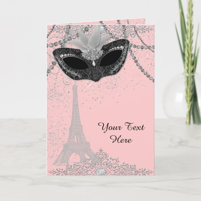 Carte Bal masqué rose et noir à Paris (Devant)