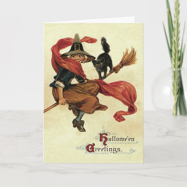 Carte Balai de chat noir de sorcière (Devant)