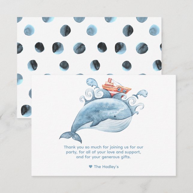 Carte Baleine bleue mignonne merci (Devant / Derrière)