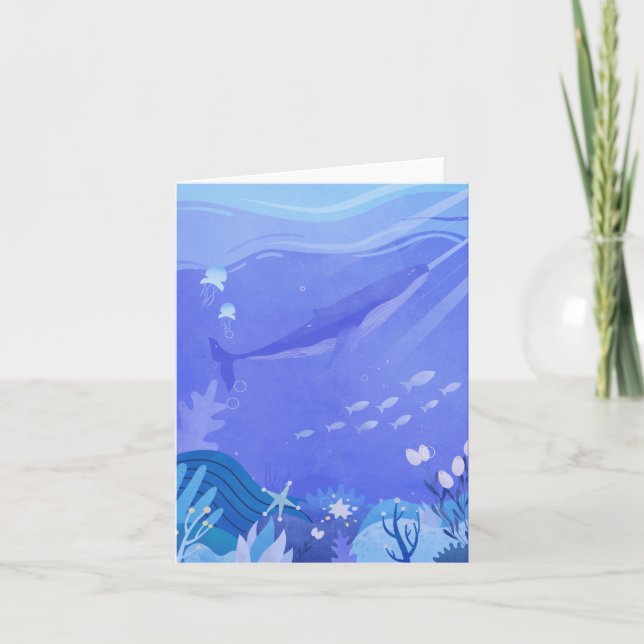 Carte Baleine pourpre sous les créatures marines aquarel (Devant)