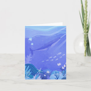 Carte Baleine pourpre sous les créatures marines aquarel