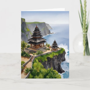 Carte Bali Indonésie Uluwatu Temple Aquarelle