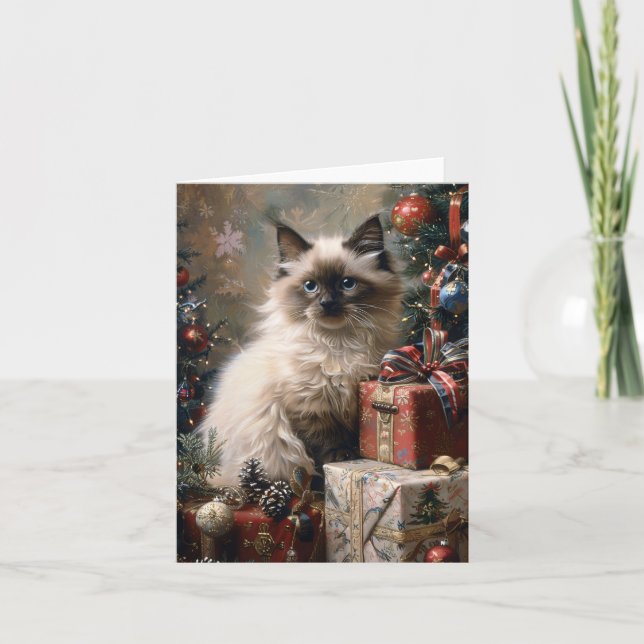 Carte Balinais Kitten Noël Portrait de chat (Devant)