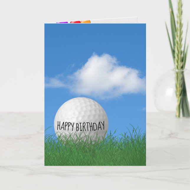 Carte balle de golf d'anniversaire dans l'herbe (Devant)