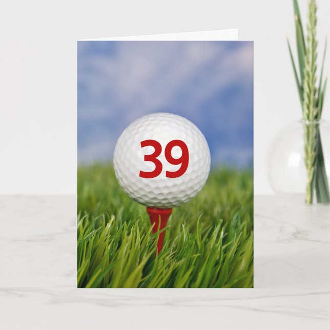 Carte Balle de golf pour 39e anniversaire sur tee rouge  (Devant)
