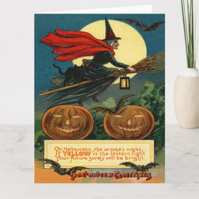 Carte Balle de sorcière volant Bat de chat noir (Devant)