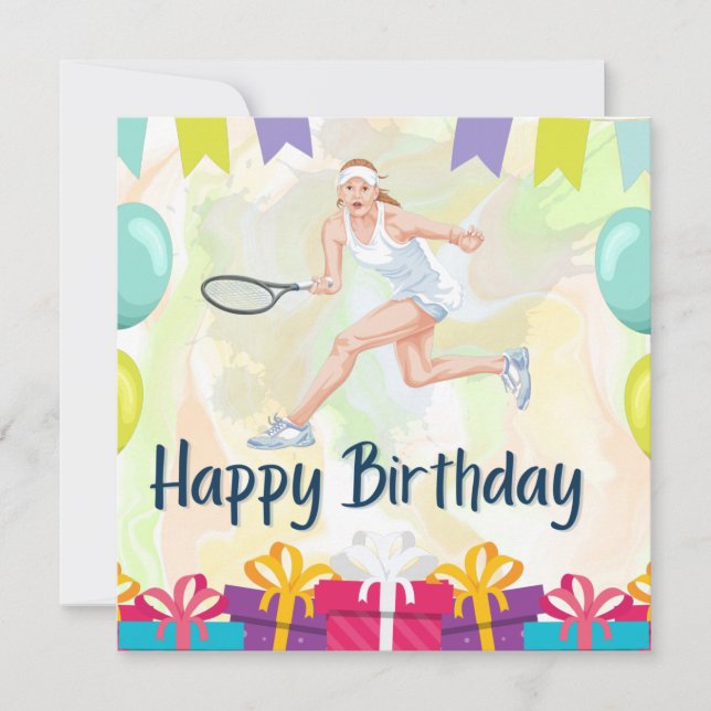 Carte balle de tennis avec Tennis Femme tenir la raquett (Devant)