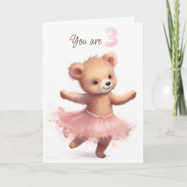 Carte Ballerina Bear pour 3ème anniversaire (Devant)