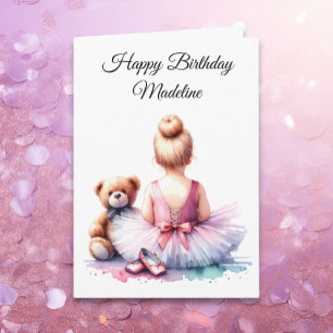 Carte Ballerina en Tutu rose et ours en peluche Annivers