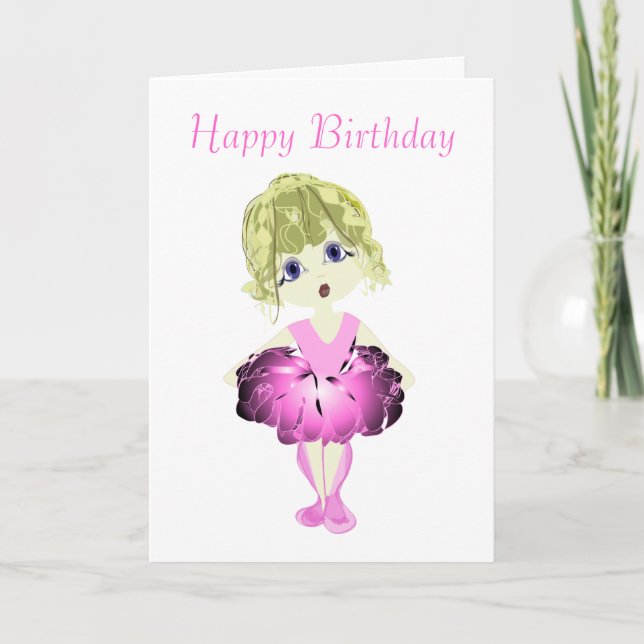 Carte Ballerine mignonne dans l'art rose de tutu (Devant)