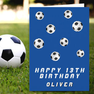 Carte Balles de Football Bleu Garçon Joyeux Anniversaire
