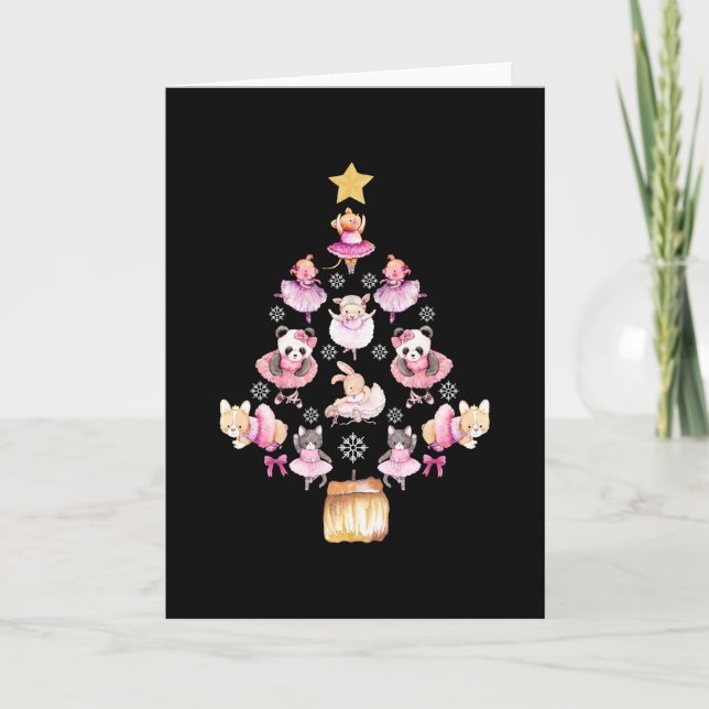 Carte Ballet Animaux Ballerina sapin de Noël (Devant)
