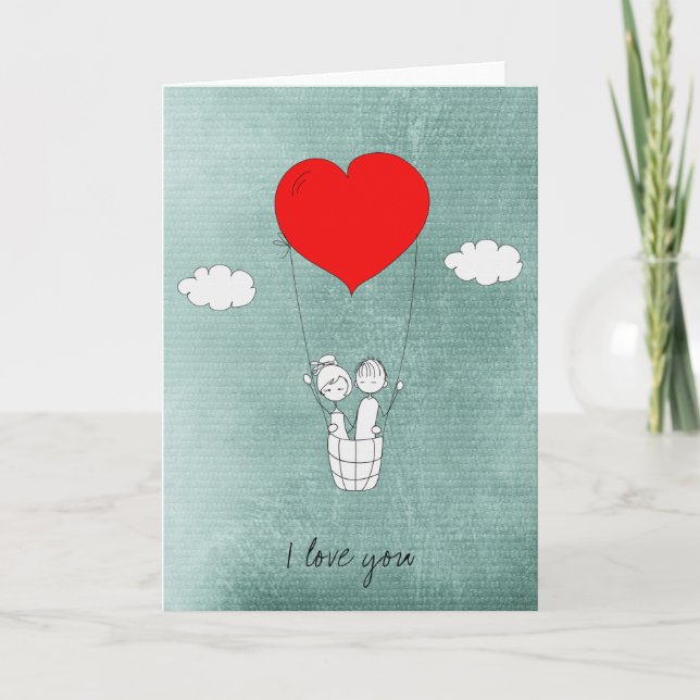 Carte Ballon à air chaud en forme de cœur d'amour (Devant)