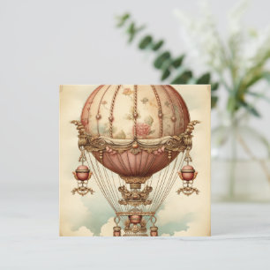 Carte Ballon à air chaud vintage Steampunk Rose