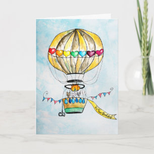 Carte Ballon d'anniversaire en montgolfière en arc-en-ci