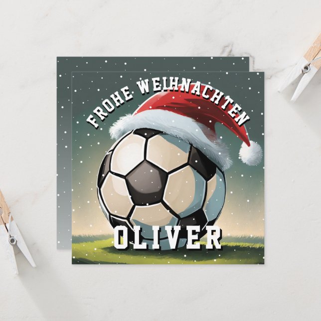 Carte Ballon de Football Chapeau de Père Noël Joyeux Noë (Devant/Arrière en situation)