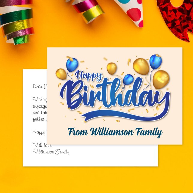 Carte Ballon or et bleu, joyeux anniversaire (Créateur téléchargé)