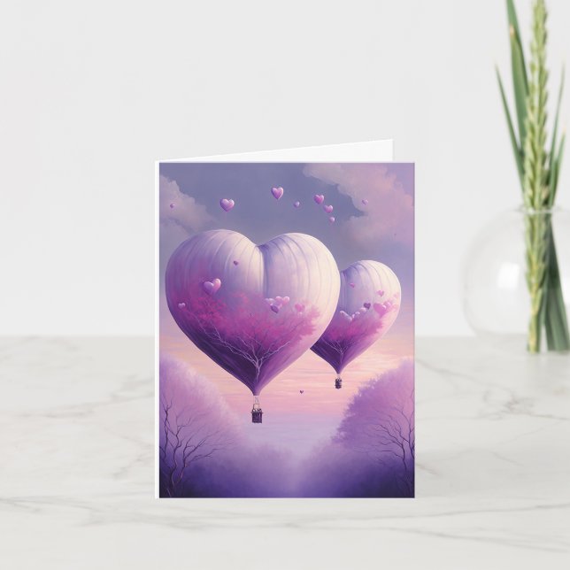 Carte Ballon Volant en Forme de Coeur Romantique Rêveur (Devant)