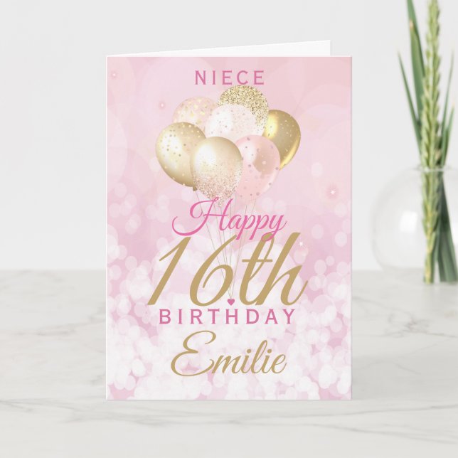 Carte Ballons 16e anniversaire de la nièce glamour (Devant)