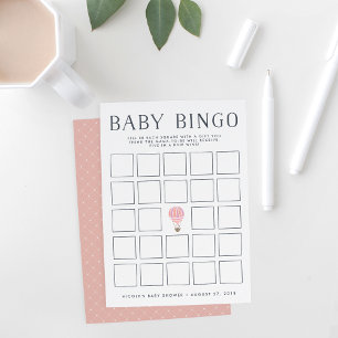 Carte Ballons à air chaud rose   Baby shower Bingo Game 