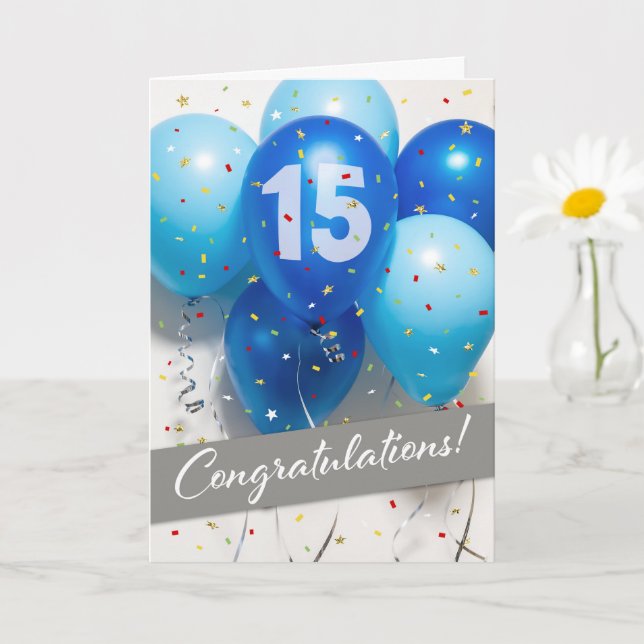 Carte Ballons bleus du 15e anniversaire de l'employé (Petite plante)