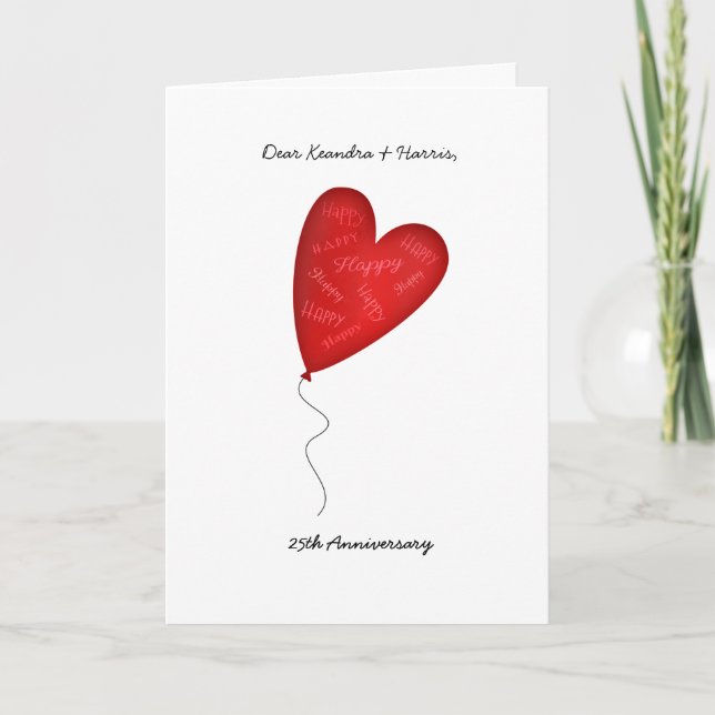 Carte Ballons cardiaques 25e ou tout anniversaire de l'a (Devant)