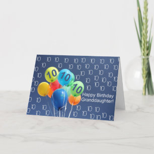 Carte Ballons colorés à 10e anniversaire de petite-fille