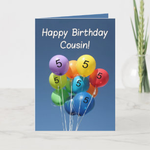 Carte Ballons colorés Cousin 5e anniversaire
