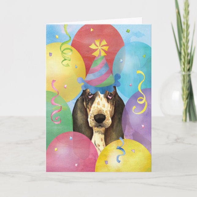 Carte Ballons d'anniversaire Basset Hound (Devant)