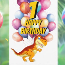 Carte Ballons d'anniversaire Dinosaur T Rex Gold 1