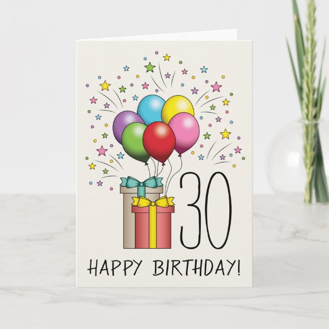 Carte Ballons D'Anniversaire Et Présente Avec L'Âge Et L (Devant)