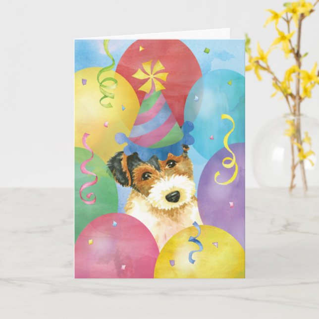 Carte Ballons d'anniversaire Fil Fox Terrier (Fleur jaune)
