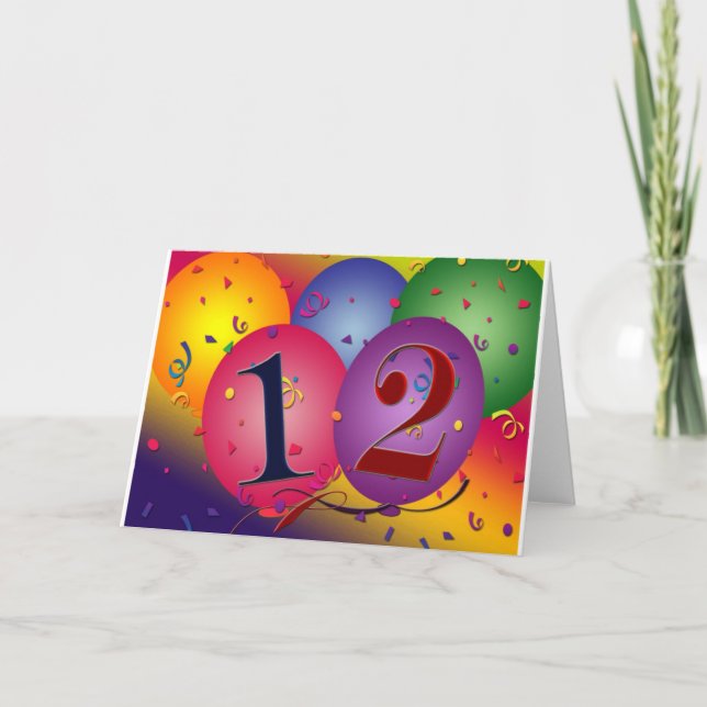 Carte Ballons d'anniversaire heureux - 12e anniversaire (Devant)